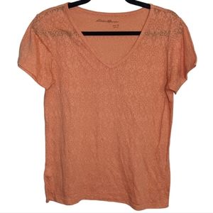 Eddie Bauer Orange Burnout Pattern T-Shirt Size M